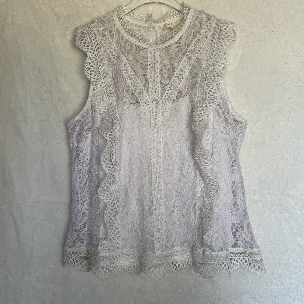 Adiva White Lace Ruffled Blouse